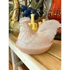 Fenton Iridescent Pink Carnival Rooster on Nest Covered Dish Vintage Glass
